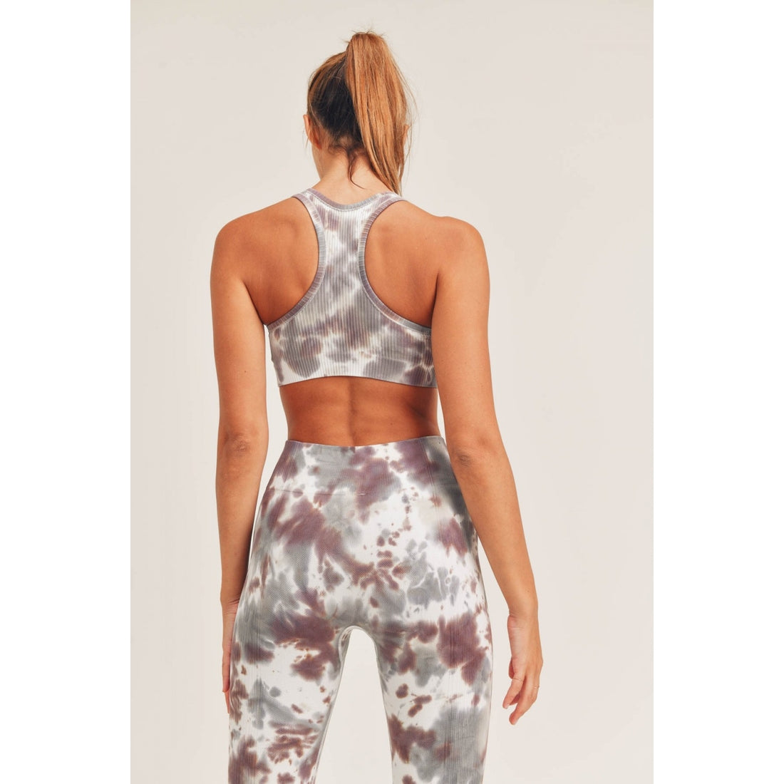 Mono B Seamless Ribbed Tie-Dye Racerback Sports Bra