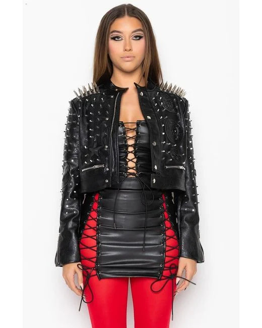 Azalea Wang Break Your Heart Run It Stud Moto Jacket