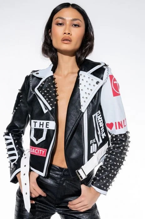 Azalea Wang  Run Me My Money Stud Moto Jacket