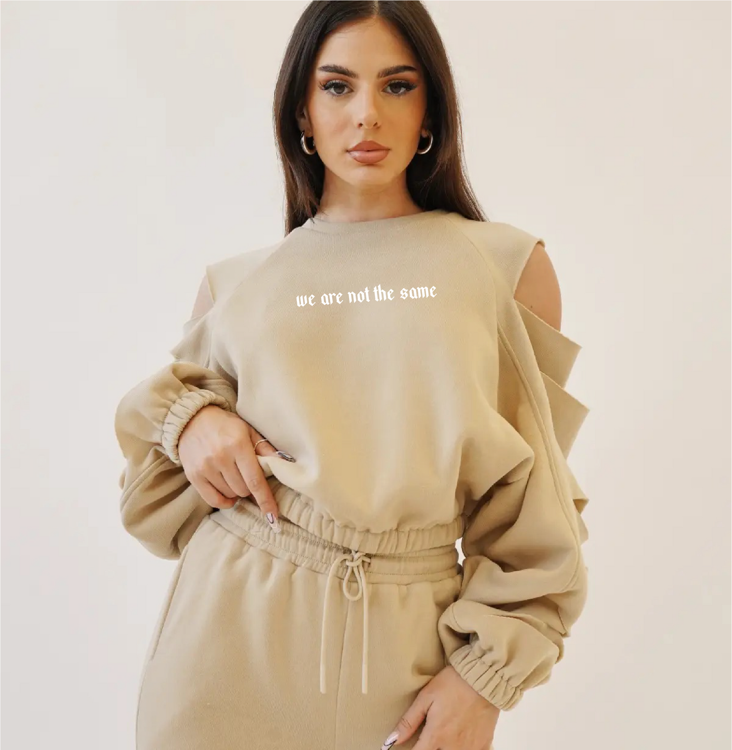 WE ARE NOT THE SAME Women's Cut out sleeves fleece sweatshirt